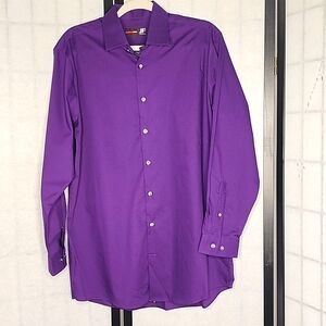 JF J Ferrar Slim Dress Shirt Purple Collared Button Down Up L